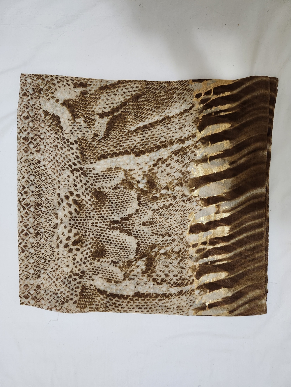 Vince Camuto Metallic Gold and Brown Animal-Print Scarf